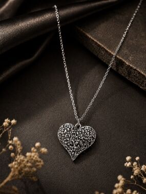 Silver Filigree Heart Necklace
